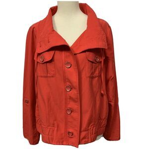 Chicos Womans red Elastic Waist button down lightweight jacket Size Medium
